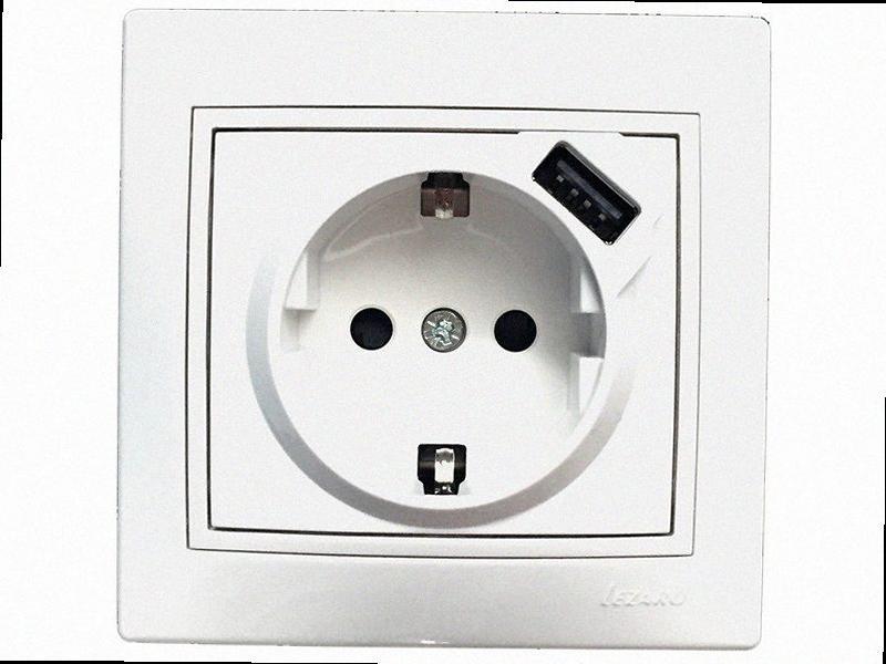 З заземленням Розетка + USB біла TM Mira біла 701-0202-181 LEZARD, фото 1
