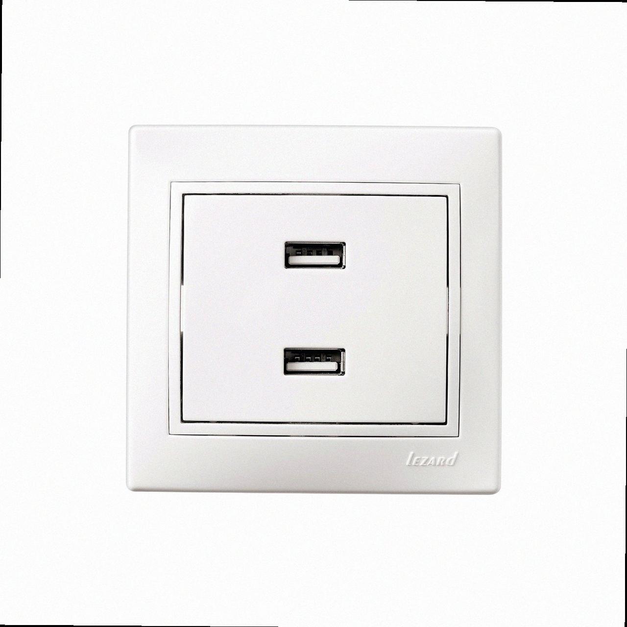 Розетка одинарна з USB+USB біла MIRA 701-0202-192 LEZARD, фото 1