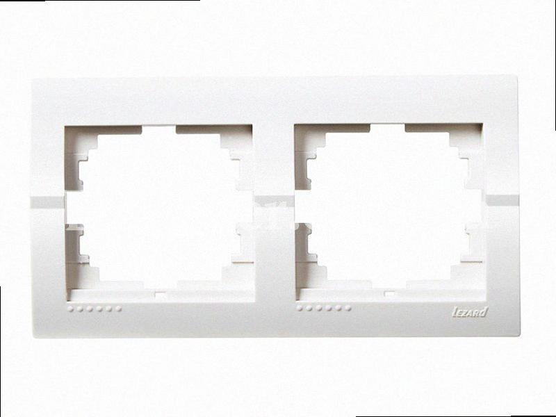 Рамка для вимикачів/розеток горизонтальна 2-а Deriy білий 702-0202-147 LEZARD, фото 1