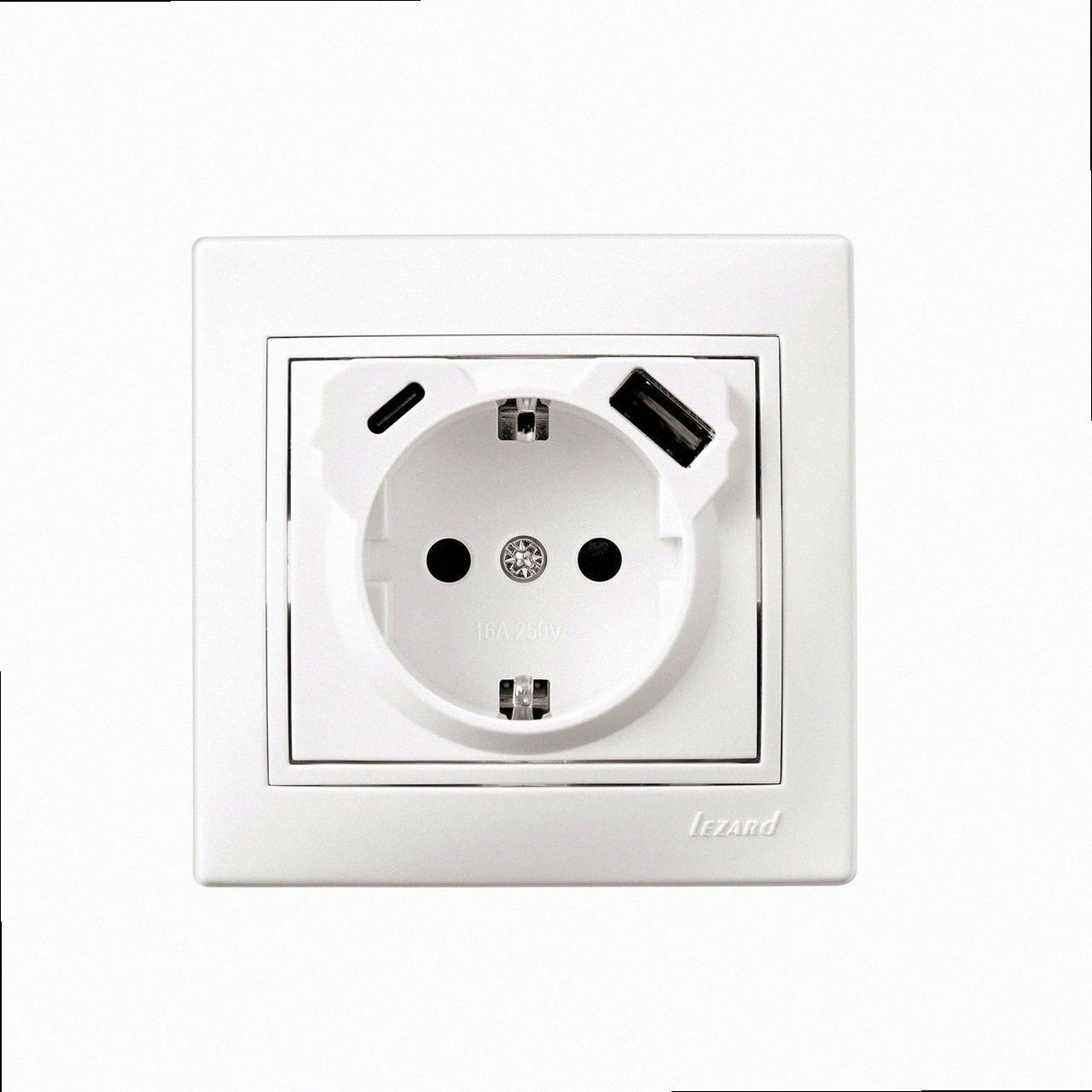 Розетка одинарна з/с з USB+TC перламутровий перламутр RAIN 703-3088-181TC LEZARD, фото 1