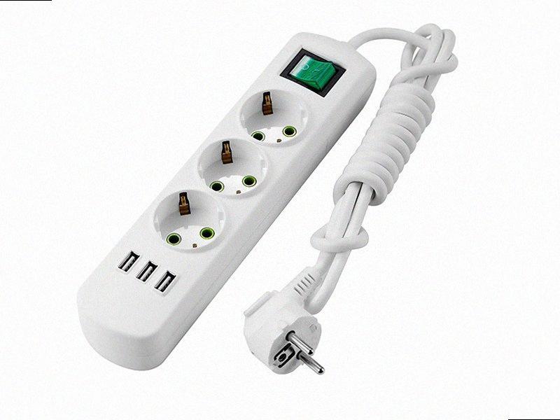 C заземленням Подовжувач 3 входи 2 метри з вимикачем та USB LETITIA 721-0302-302U LEZARD, фото 1