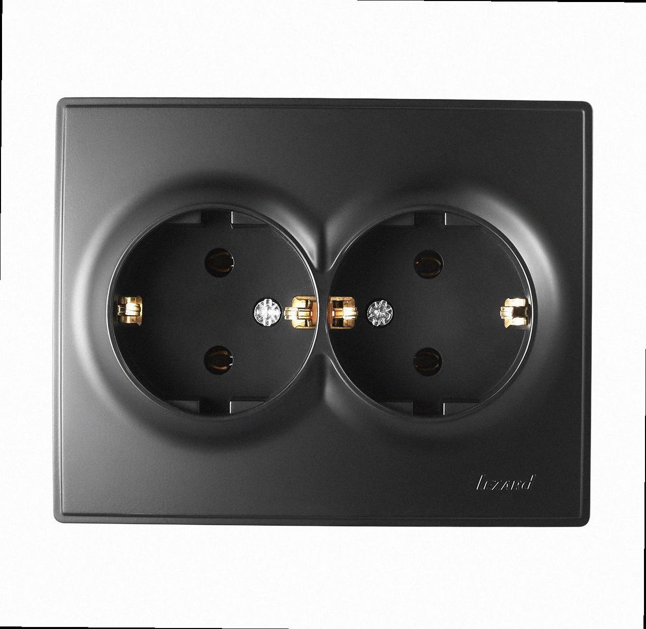 Подвійна із заземленням Розетка Lesya антрацит 705-4242-127B LEZARD, фото 1