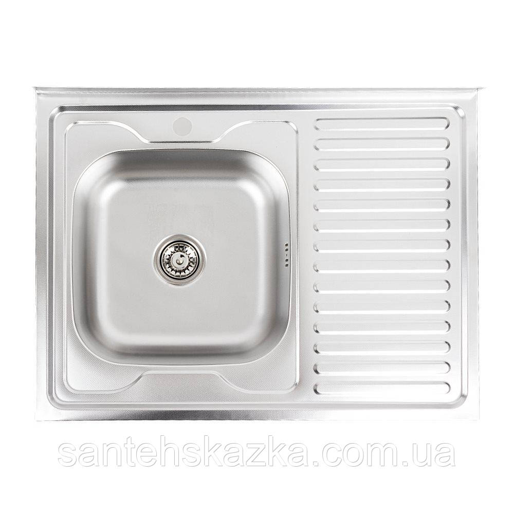 Кухонна мийка з нержавіючої сталі Platinum 8060 L ДЕКОР (0,7/160 мм), фото 1