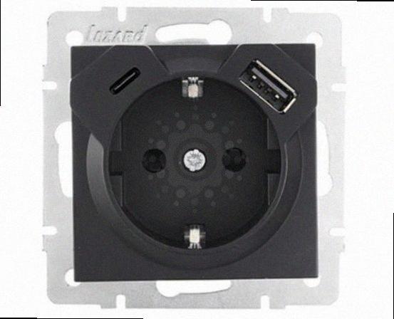 Одинарна Розетка c/з USB + TC чорна VESNA (10шт/120шт) 742-4288-181TC LEZARD, фото 1