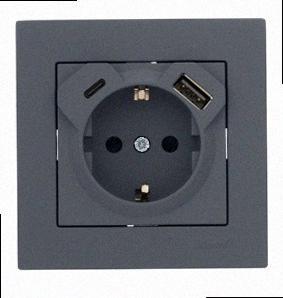 Розетка USB + с/з+Type-C Шефілд Грей VESNA 742-3488-181TC LEZARD, фото 1