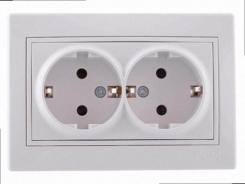 Подвійна із заземленням Розетка Mira білий 701-0202-127В LEZARD, фото 1