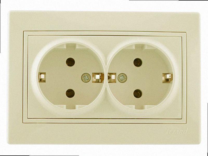 Подвійна із заземленням Розетка Mira крем 701-0303-127В LEZARD, фото 1