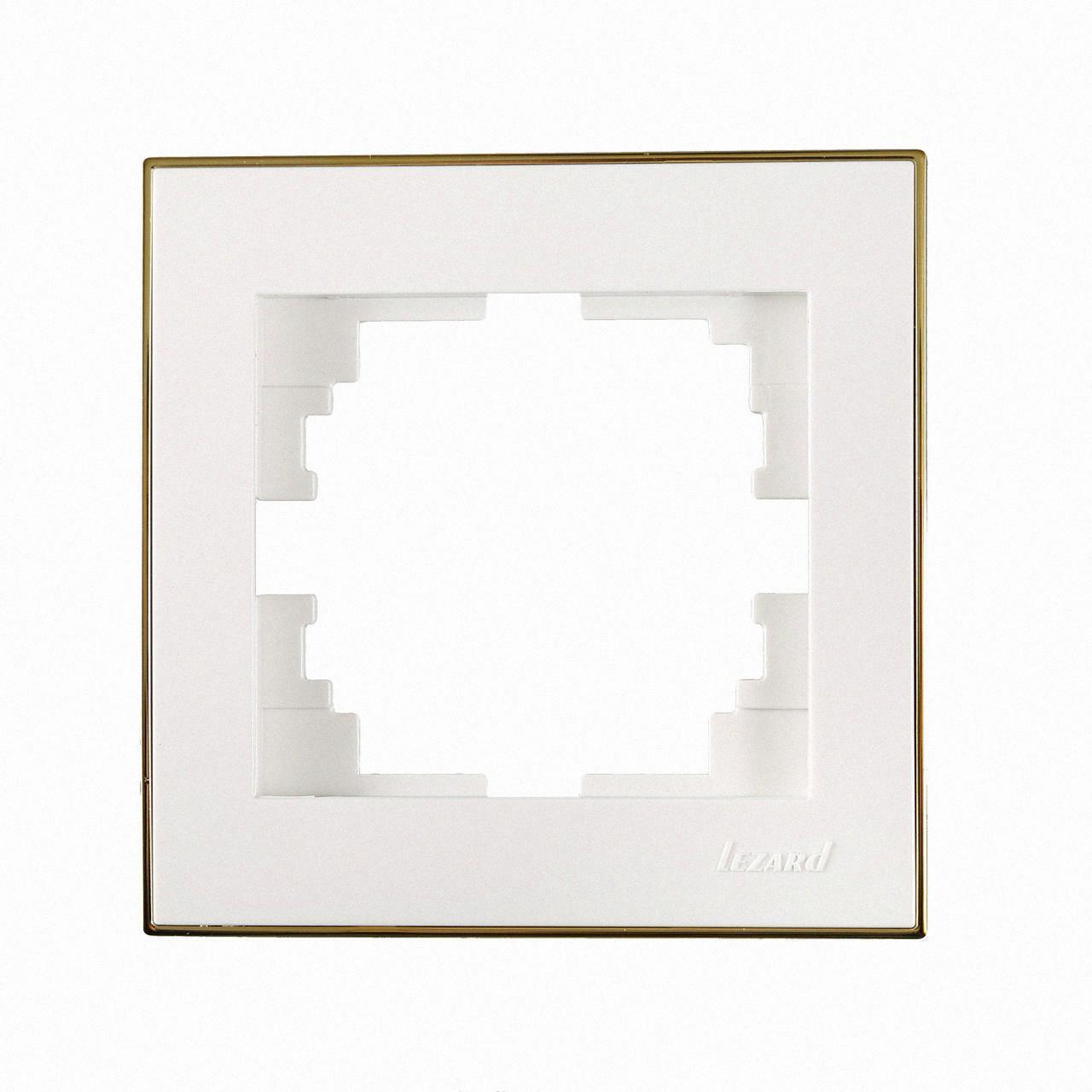 Рамка для вимикачів/розеток 1-а Rain білий із золотом 703-0226-146 LEZARD, фото 1