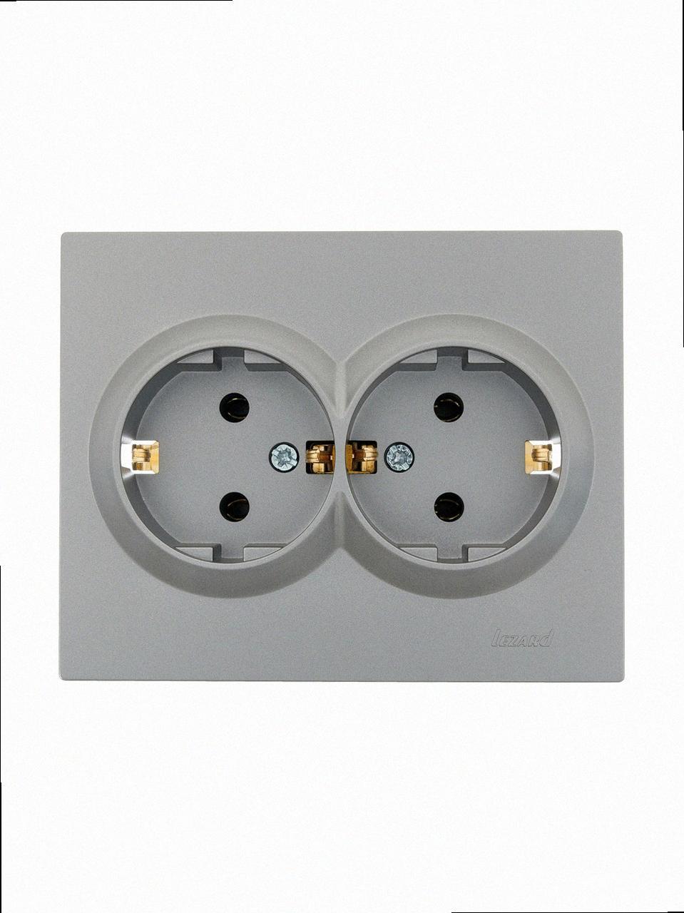 Розетка подвійна з/з ПБТ VESNA сіра (10шт/120шт) 742-3500-127B LEZARD, фото 1