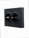 Розетка подвійна з/з ПБТ VESNA чорна (10шт/120шт) 742-4200-127B LEZARD, фото 3