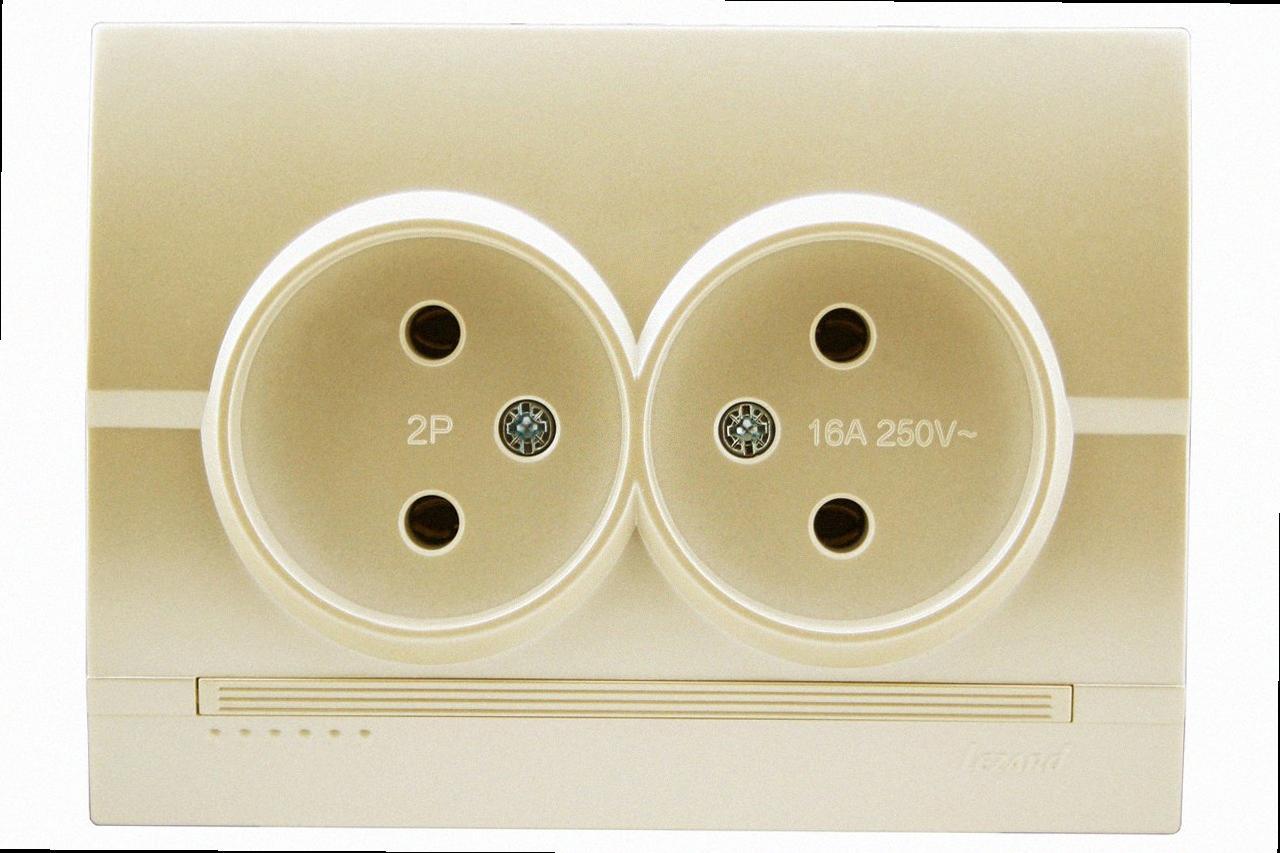 Розетка подвійна без заземлення Deriy перламутр перламутр 702-3030-128B LEZARD, фото 1