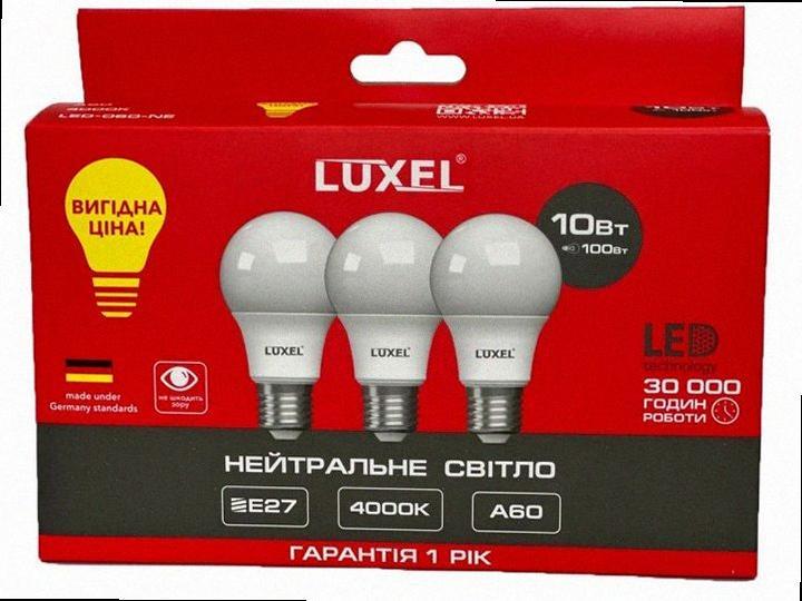 Лампа LED А60 10w E27 4000K (060-NE) *3 060-NE Multipack*3 LUXEL, фото 1