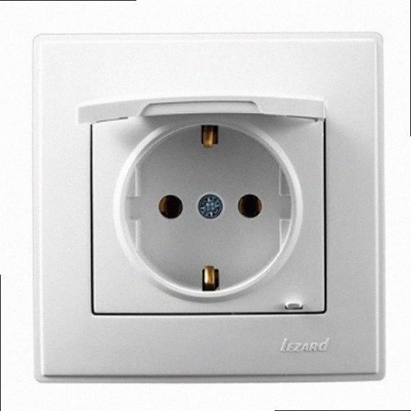 Розетка з/з кришкою (кераміка) біла Lesya 705-0202-123 LEZARD, фото 1
