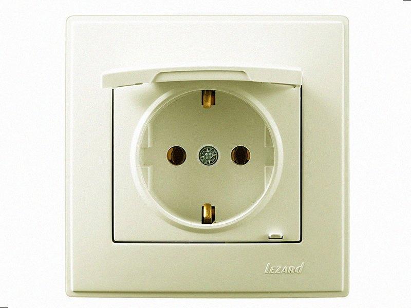 З заземленням Розетка з кришкою Lesya крем 705-0303-123 LEZARD, фото 1