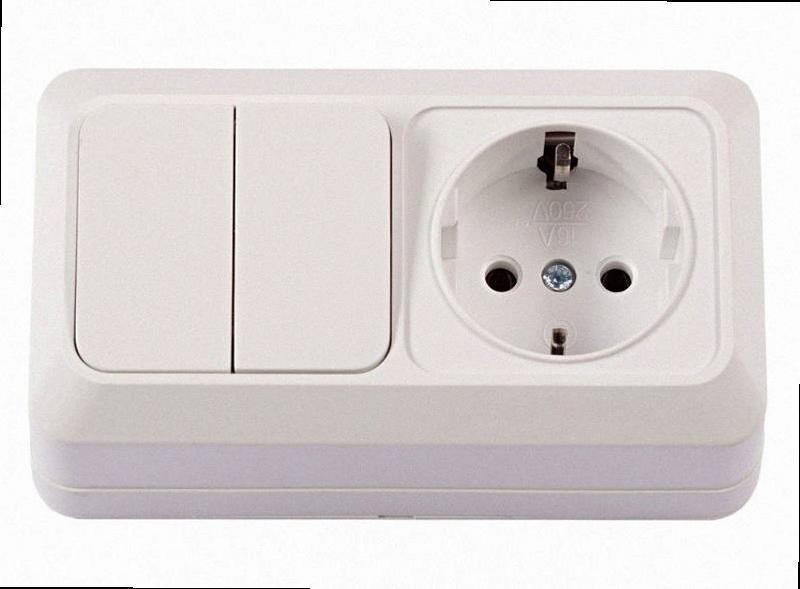 Із заземленням Розетка + вимикач подвійний OPERA (білий) 2043 2043, фото 1