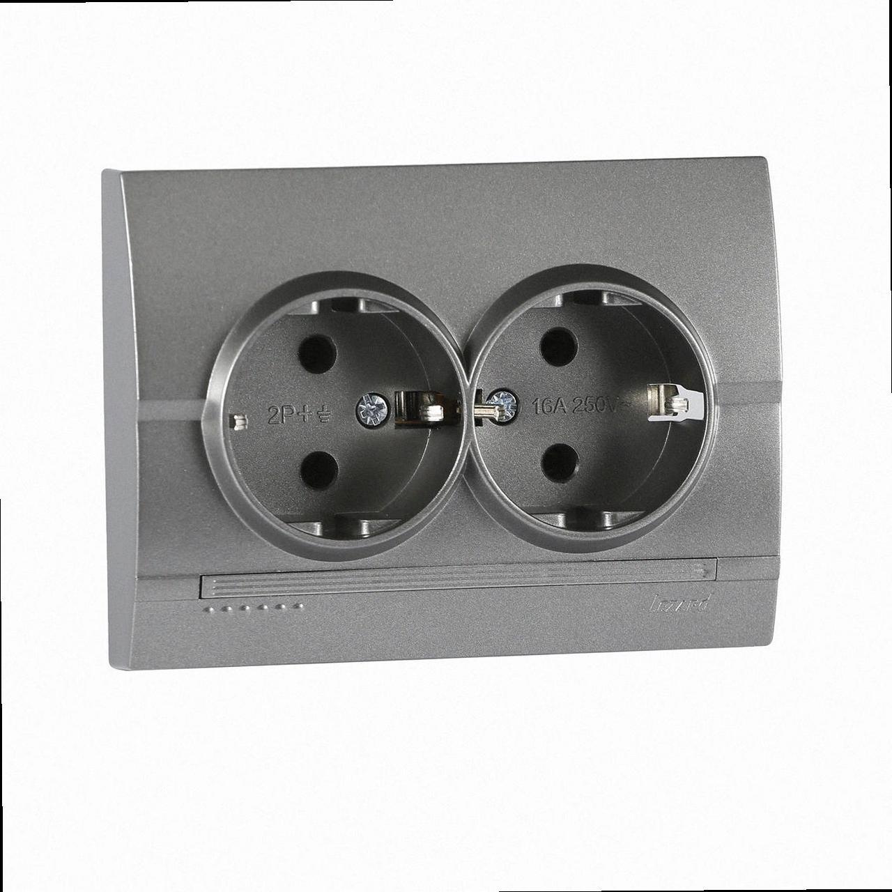 Розетка подвійна з/з Deriy графіт 702-2929-127B LEZARD, фото 1