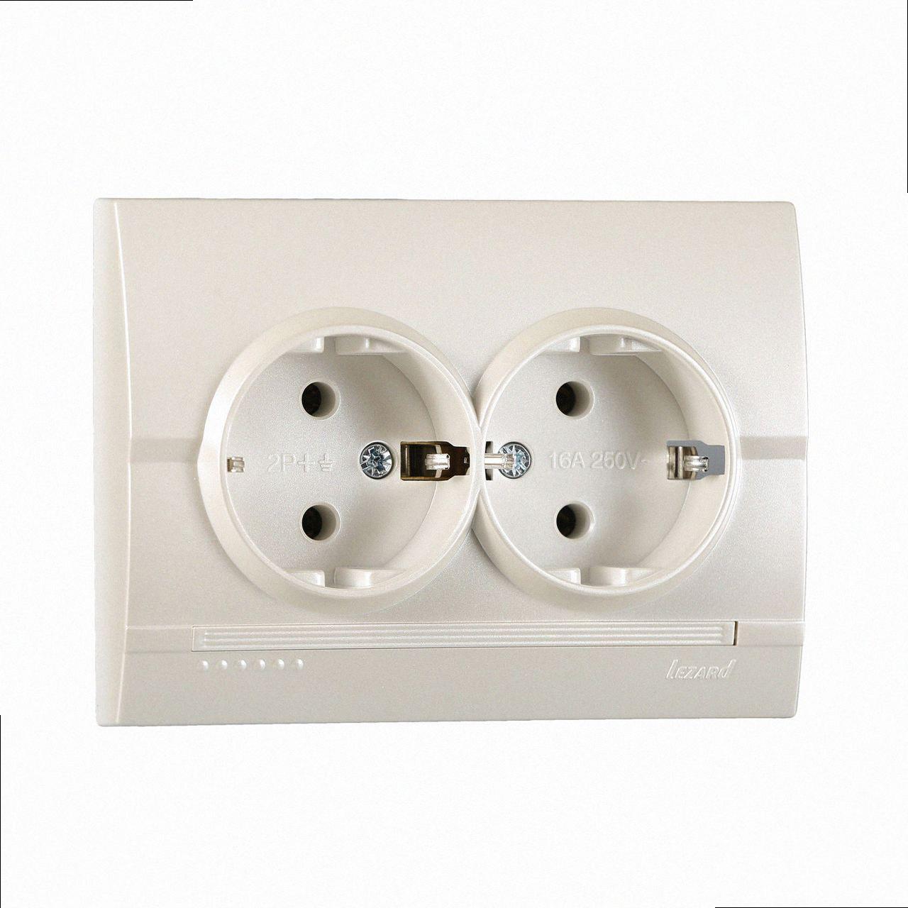 Розетка подвійна з/з Deriy перламутровий перламутр 702-3030-127B LEZARD, фото 1