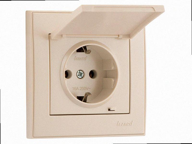 Розетка з кришкою та заземленням Rain перлово-білий перламутр (без рамки) 703-3088-123B LEZARD, фото 1