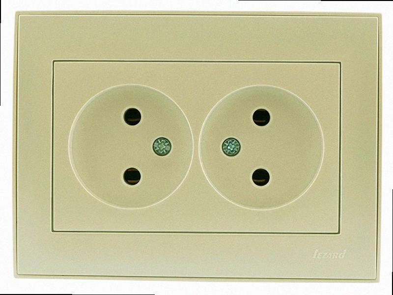 Подвійна Розетка без заземлення Rain крем 703-0303-128B LEZARD, фото 1