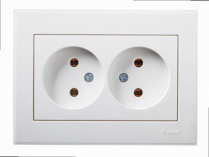 Розетка подвійна без заземлення Rain білий 703-0202-128B LEZARD, фото 1