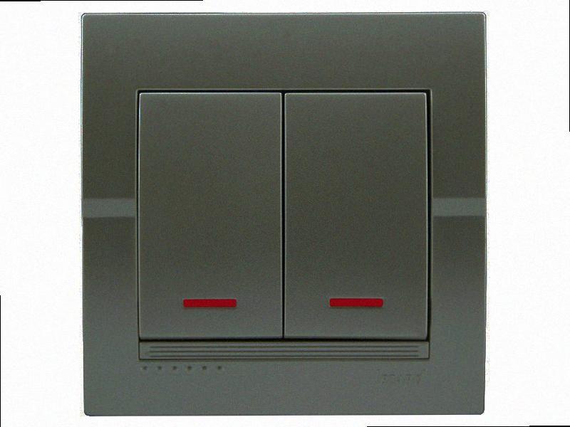 Подвійний Вимикач з підсвічуванням Deriy графіт 702-2929-112 LEZARD, фото 1