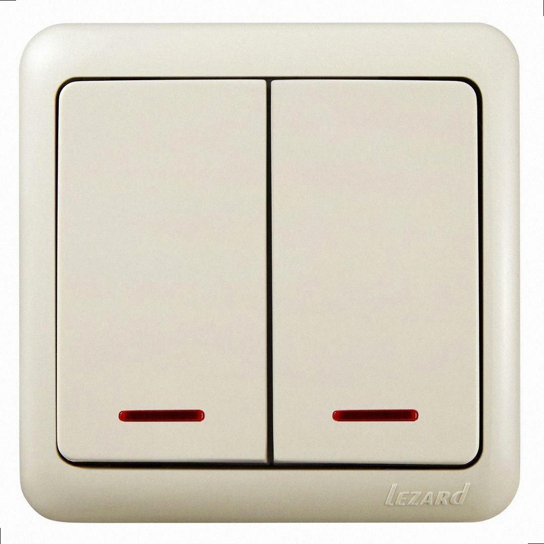 Подвійний Вимикач із підсвічуванням (12шт/уп) крем 751-0300-112 LEZARD, фото 1