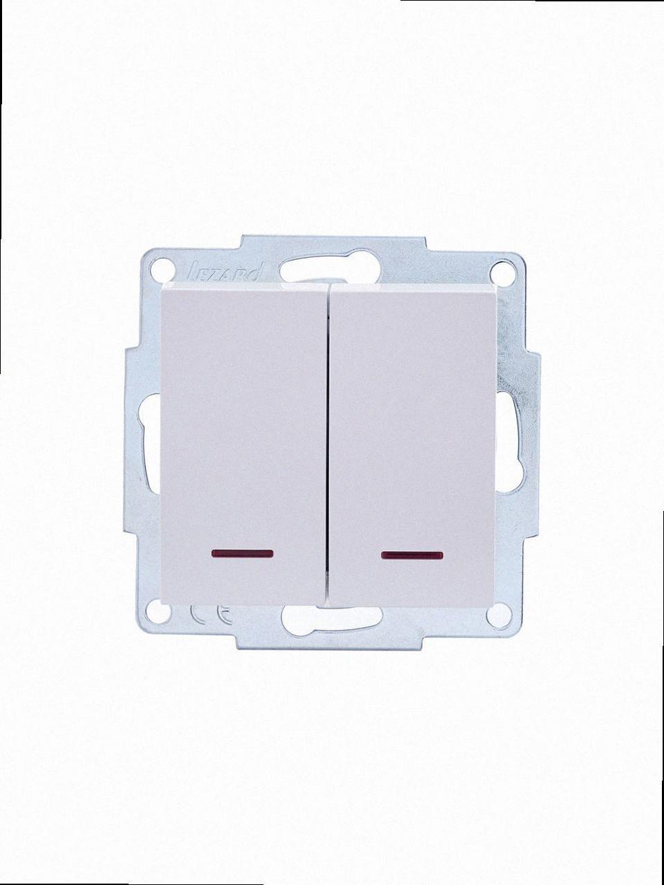 Подвійний Вимикач з підсвічуванням VESNA білий (10шт/120шт) 742-0288-112 LEZARD, фото 1