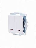 Подвійний Вимикач з підсвічуванням VESNA білий (10шт/120шт) 742-0288-112 LEZARD, фото 5