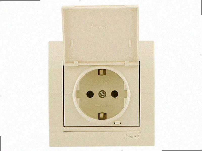 З заземленням Розетка з кришкою Deriy крем 702-0303-123B LEZARD, фото 1