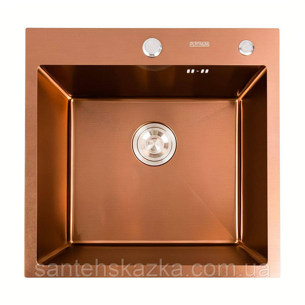 Кухонна мийка Platinum Handmade PVD мідь 500x500x220 (3,0/1,5 мм + дозатор в комплекті), фото 1