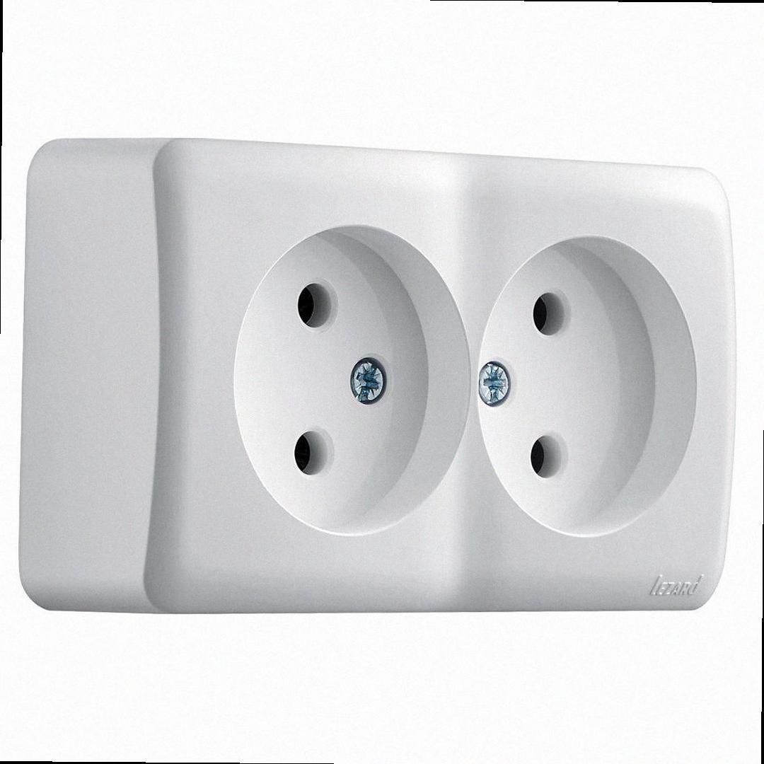 Розетка подвійна без заземлення закритий корпус Viola білий 751-0200-128B LEZARD, фото 1