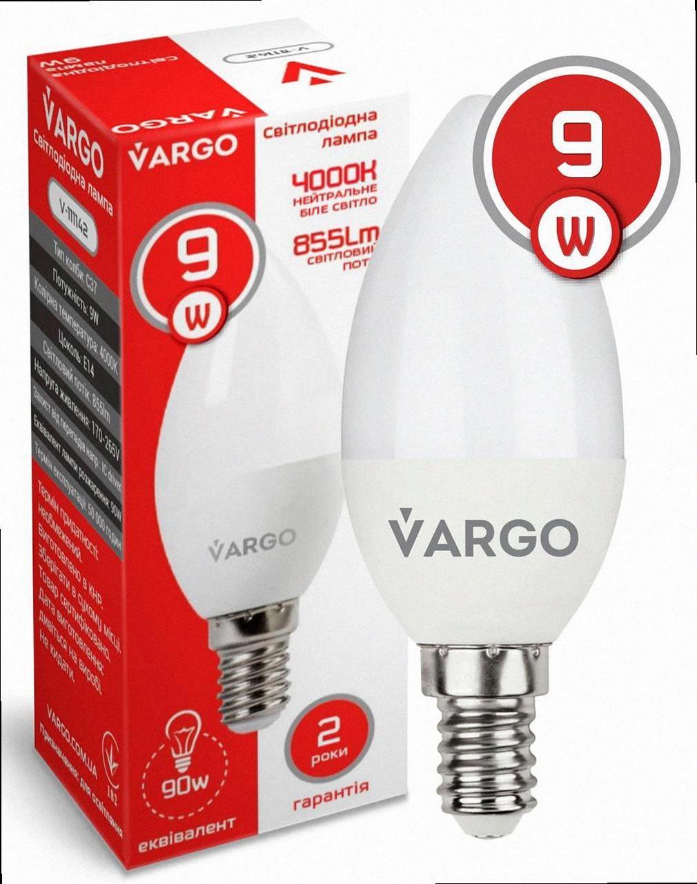 Лампа LED С37 9W E14 4000K 111142 VARGO, фото 1