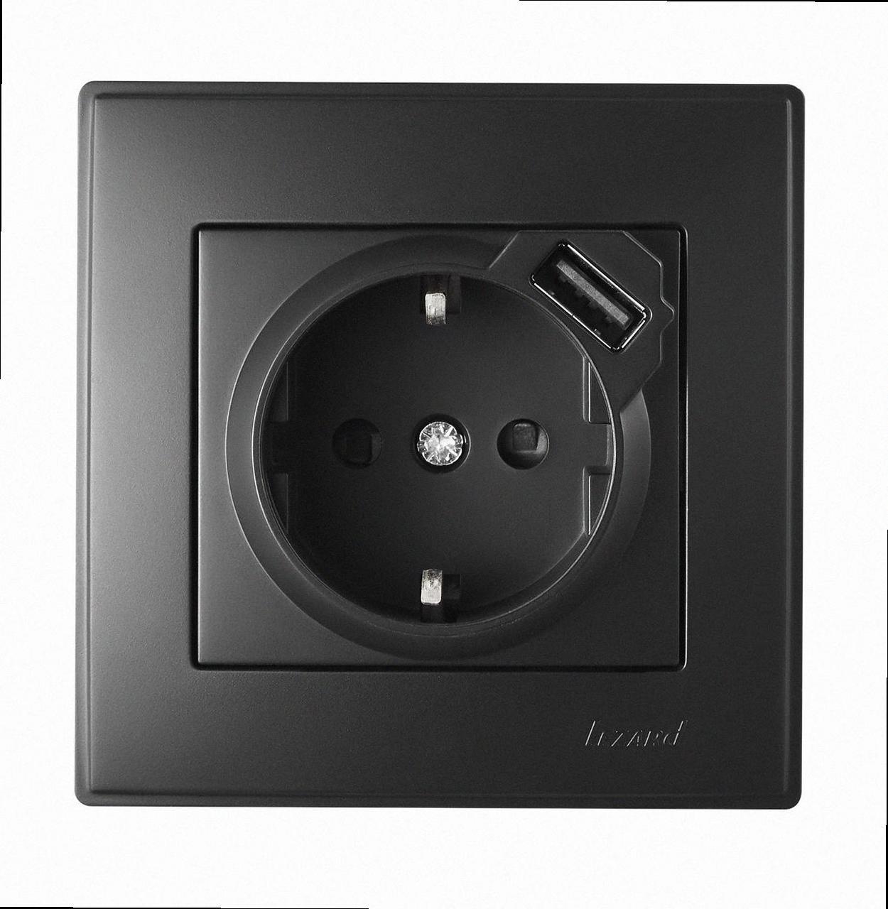 Розетка USB + с/з Lesya антрацит 705-4242-181 LEZARD, фото 1