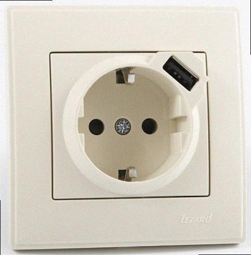 Розетка с/з+ USB зарядка Lesya крем 705-0303-181 LEZARD, фото 1