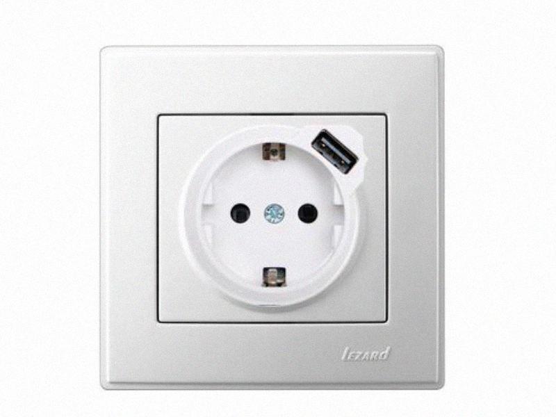 Розетка USB + с/з Lesya білий 705-0202-181 LEZARD