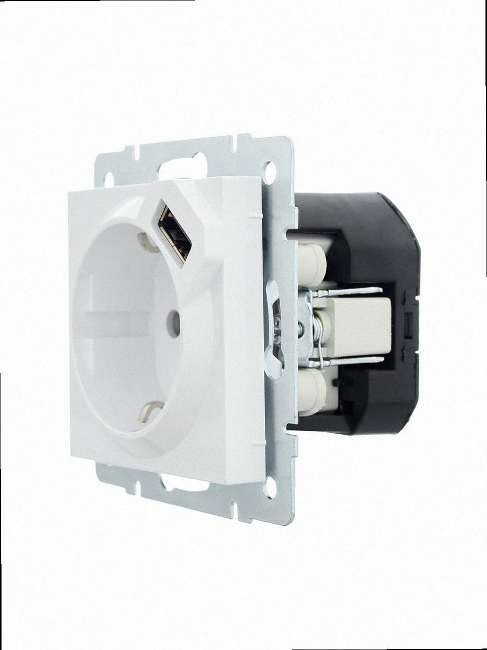 Розетка USB + с/з VESNA біла (10шт/120шт) (без рамки) 742-0288-181 LEZARD, фото 1