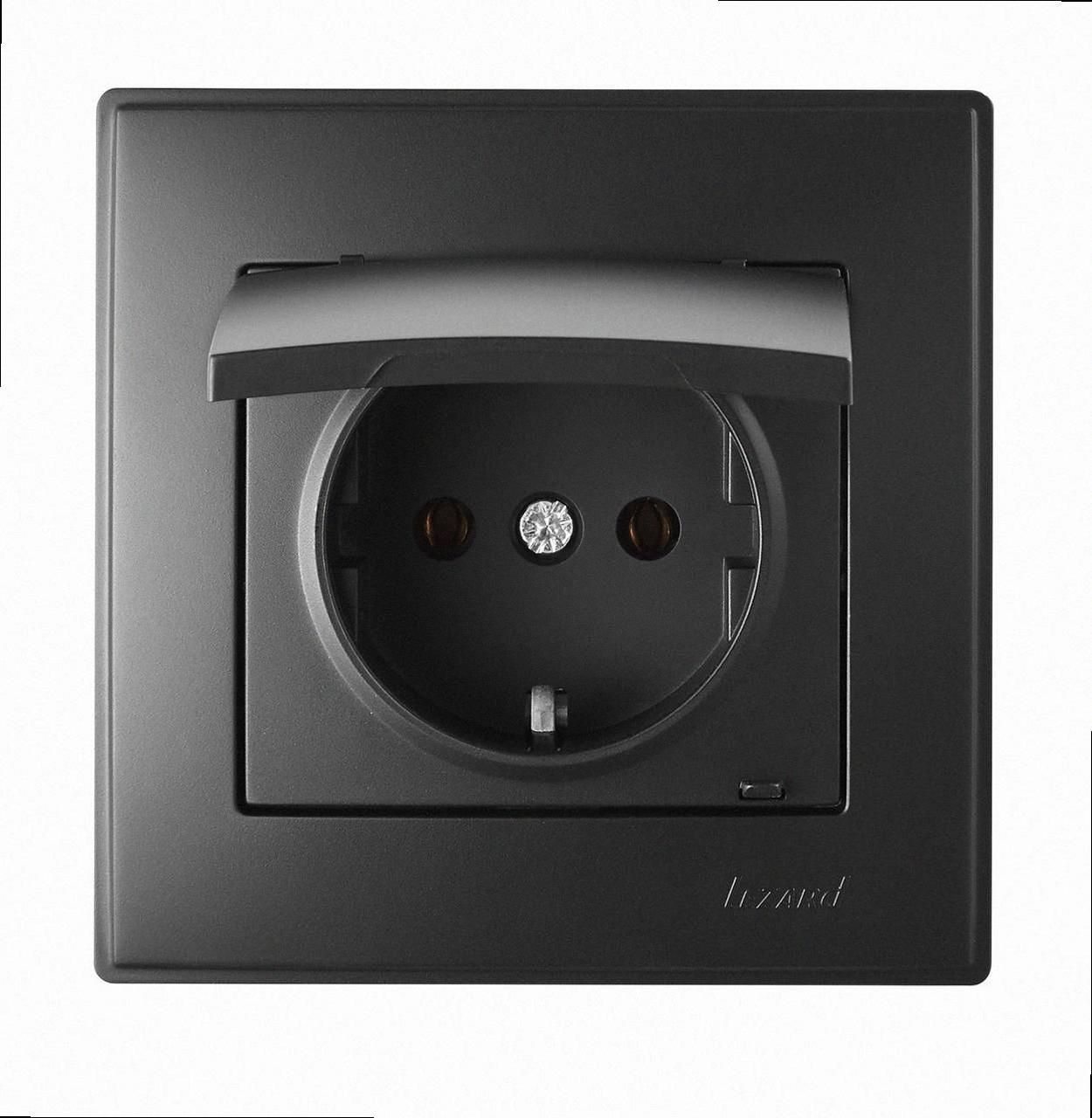 Розетка із заземленням з кришкою Lesya антрацит 705-4242-123B LEZARD, фото 1