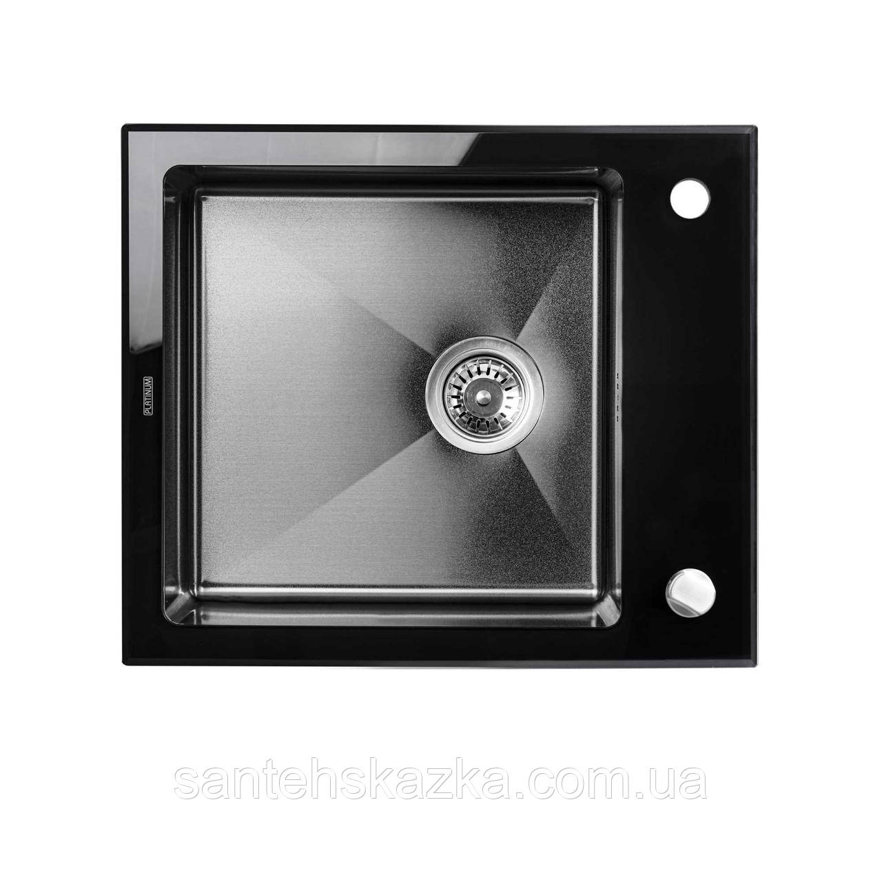 Кухонна мийка Platinum Handmade PVD BLACK GLASS 600х510х200 мм, фото 1