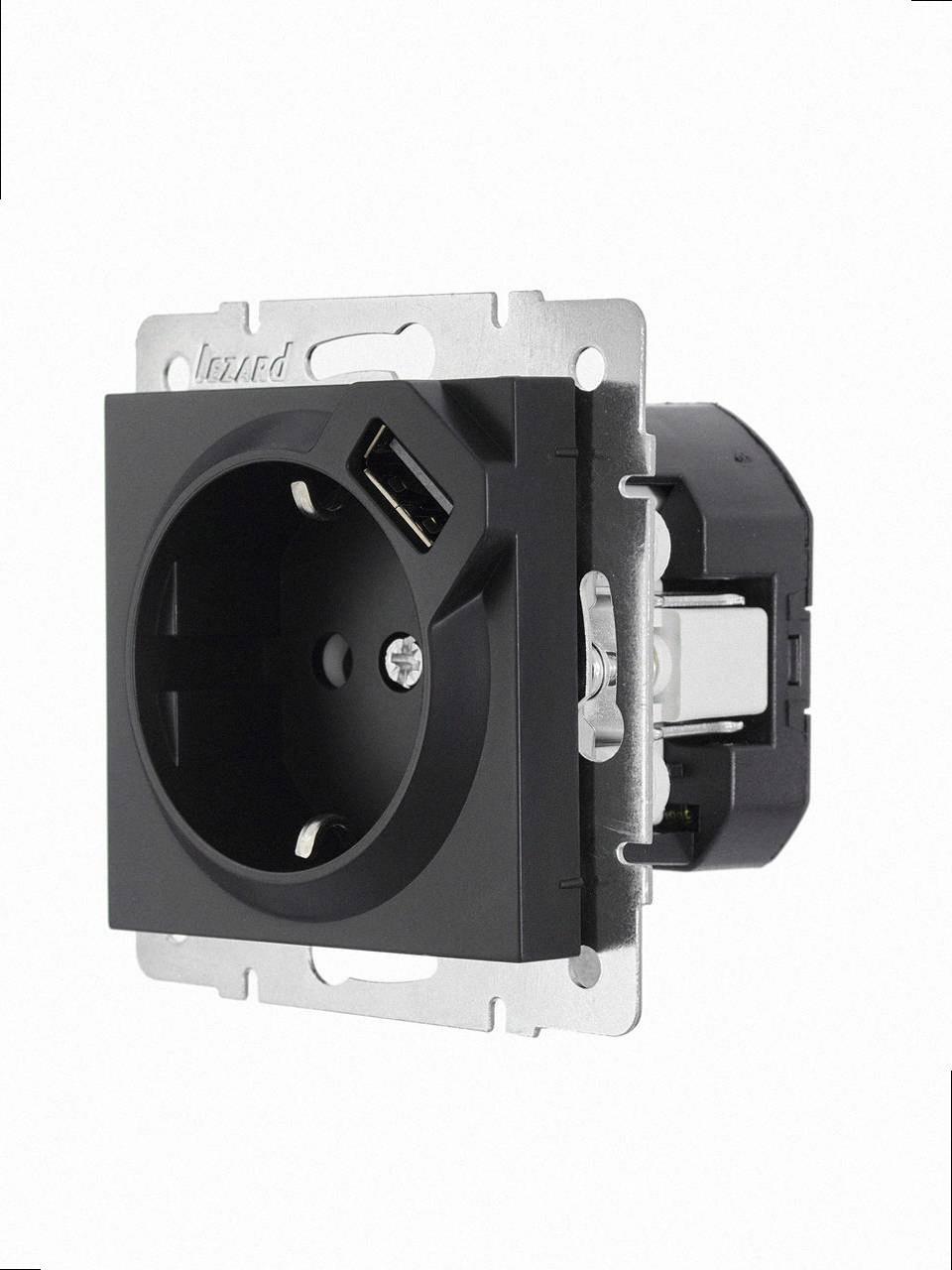 Розетка USB + с/з VESNA чорна (10шт/120шт) (без рамки) 742-4288-181 LEZARD, фото 1