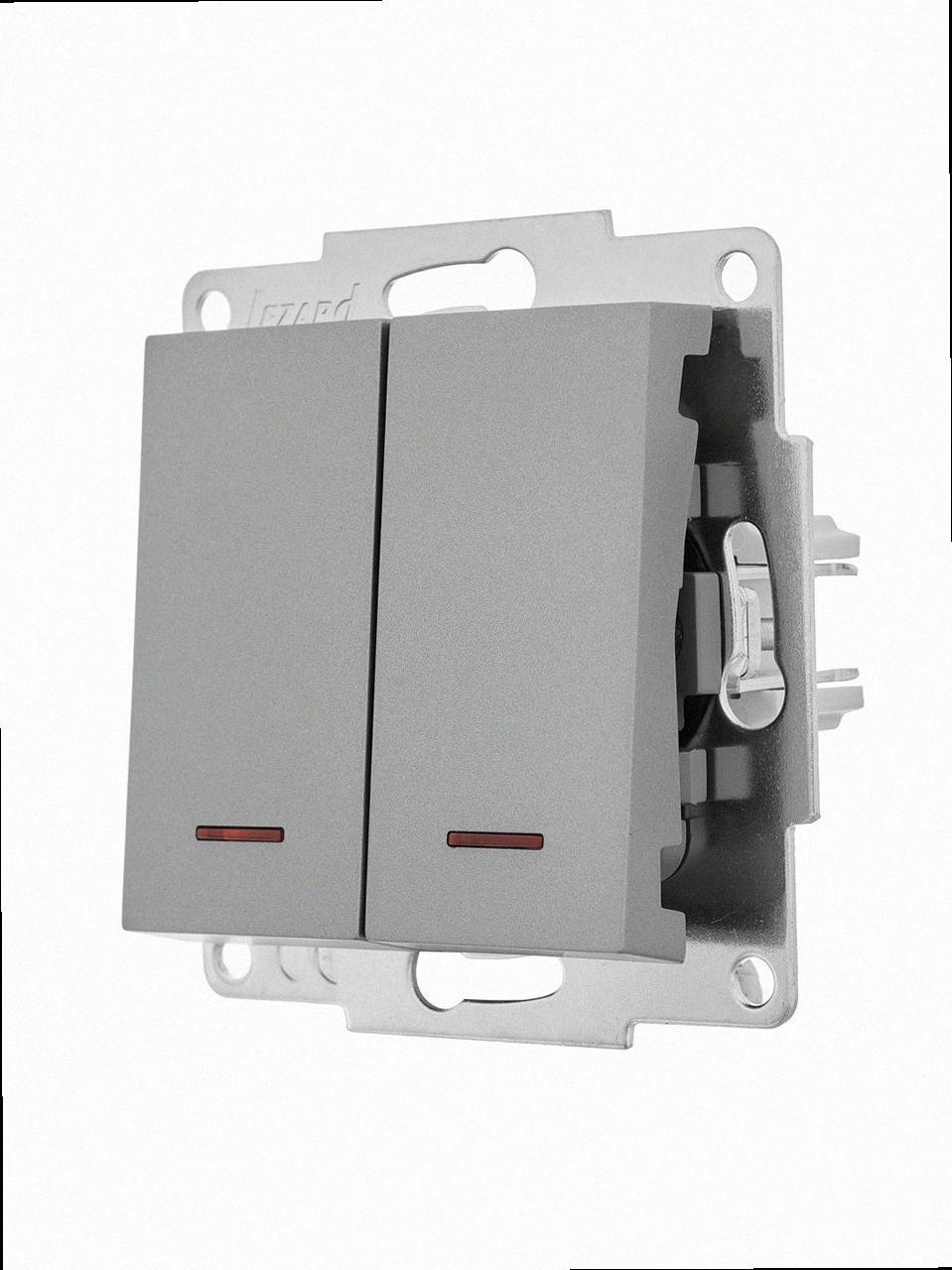 Подвійний Вимикач з підсвічуванням VESNA сірий (10шт/120шт) 742-3588-112 LEZARD, фото 1