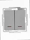 Подвійний Вимикач з підсвічуванням VESNA сірий (10шт/120шт) 742-3588-112 LEZARD, фото 3