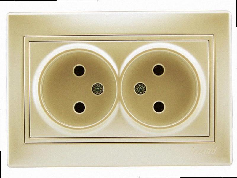 Розетка подвійна без заземлення Mira перлово-білий перламутр 701-3030-128В LEZARD, фото 1