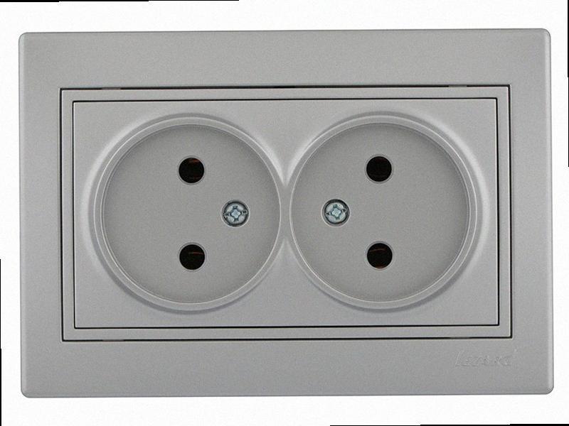 Розетка подвійна без заземлення Mira металік сірий 701-1010-128В LEZARD, фото 1