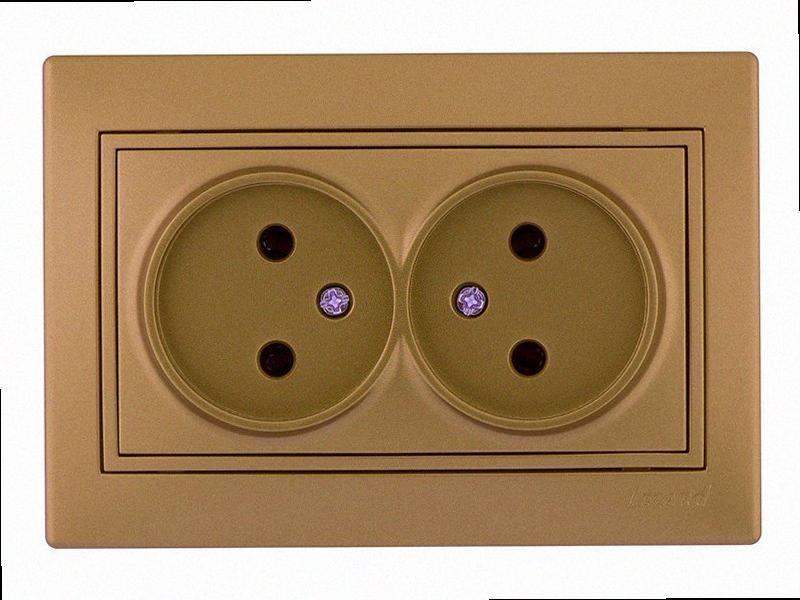 Розетка подвійна без заземлення Mira світло-коричневий перламутр 701-3131-128В LEZARD, фото 1