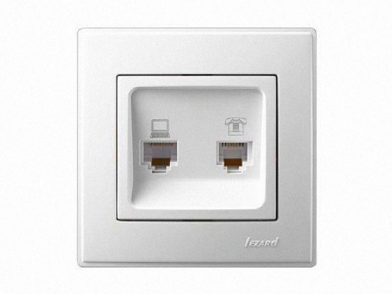 Розетка комп'ютер + телефон Lesya білий 705-0202-143 LEZARD, фото 1
