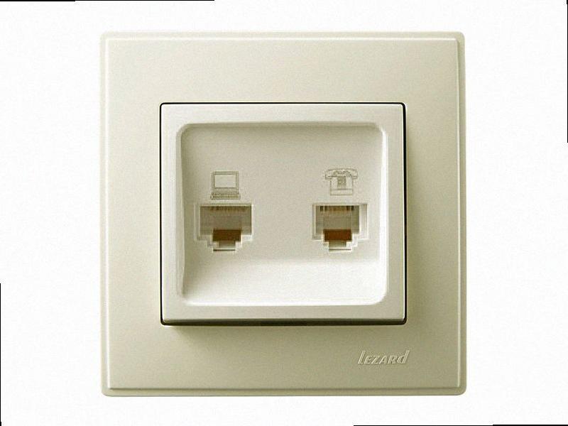 Розетка комп'ютер + телефон Lesya крем 705-0303-143 LEZARD, фото 1