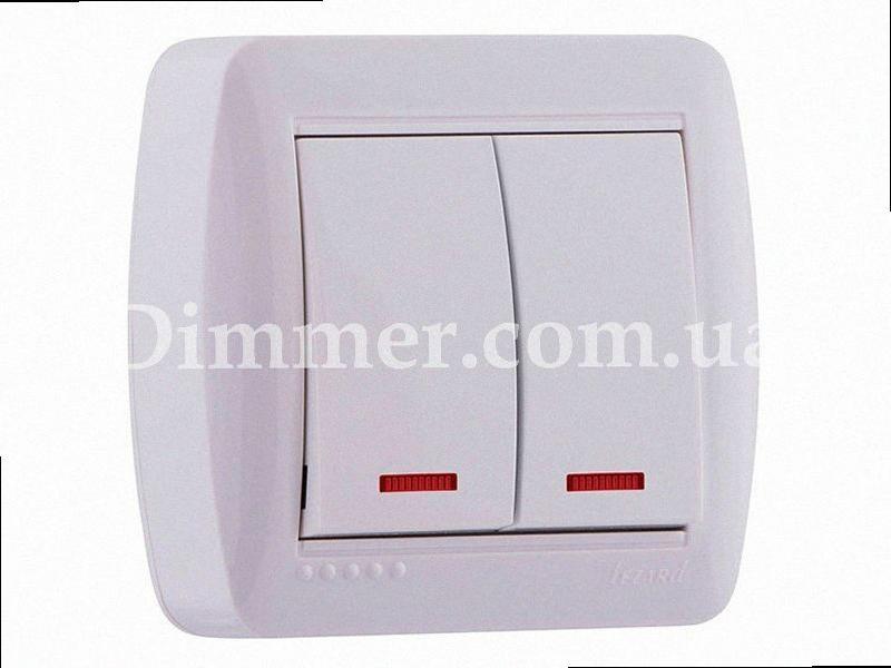 Подвійний Вимикач з підсвічуванням Demet білий 711-0200-112 LEZARD, фото 1