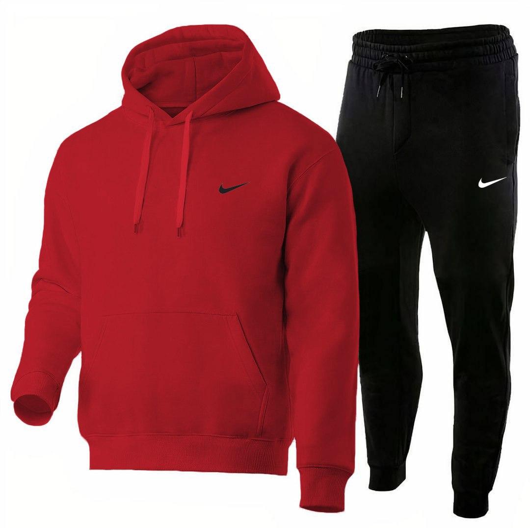 Чоловічий спортивний костюм Nike великого розміру кофта штани штани зимовий комплект найк червоний-чорний