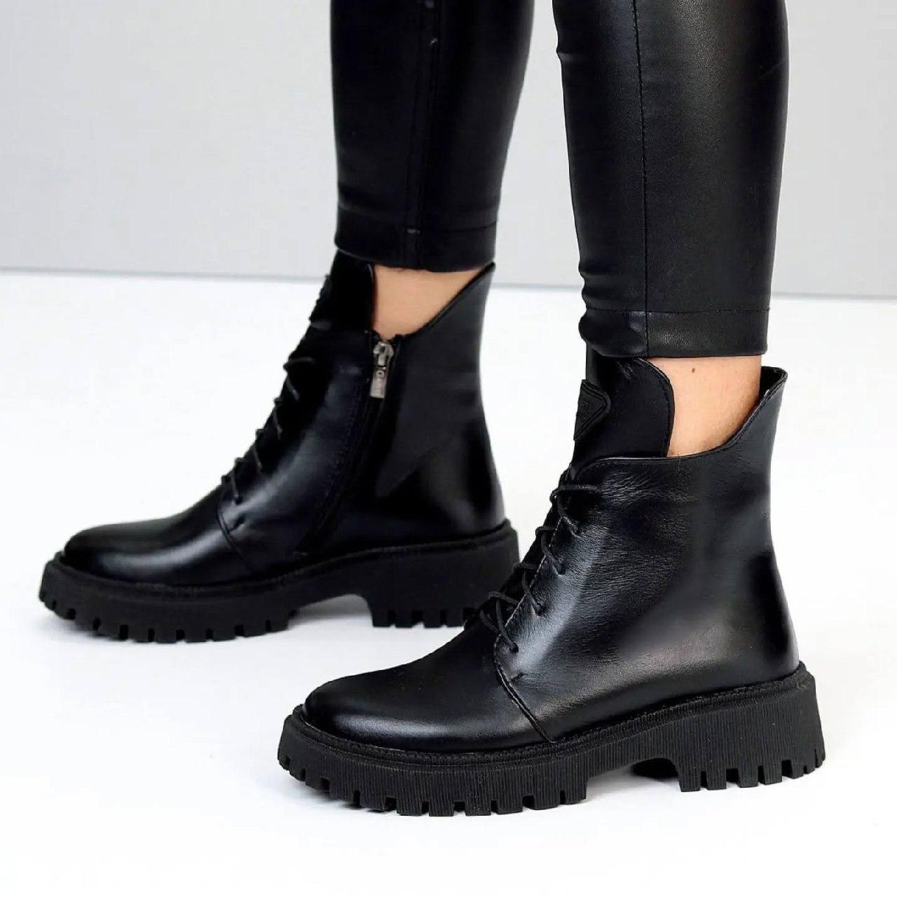 Класичні шкіряні черевики на шнурівці (фліс), фото 1