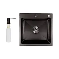 Lidz Handmade H5050B Мойка для кухни интегрированная Brushed Black PVD, 3,0/1,0 мм LDH5050BPVD43619